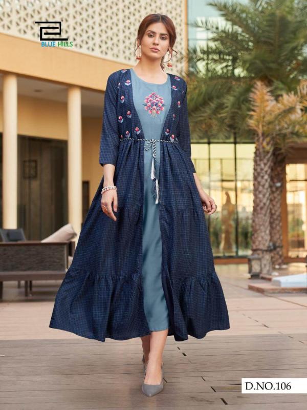 Blue Hills Festive Style 1 Rayon Fancy Kurti With Shrug Collection 